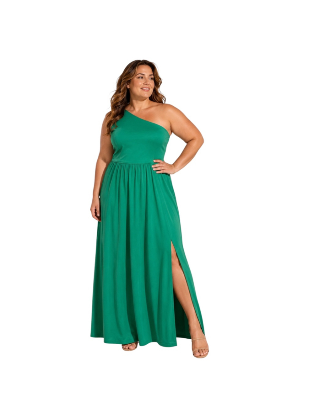 Adrianna Papell One Shoulder Chiffon Gown Emerald Green Formal Dress US 16 NWT